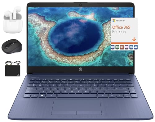 HP 14インチ HD 超軽量 薄型ノートパソコン クアッドコア Intel Celeron プロセッサ 4GB RAM 128GB (64GB eMMC+ 64GB カード) Wi-Fi 最大11時間 Windows 11 S + 1年間 Office