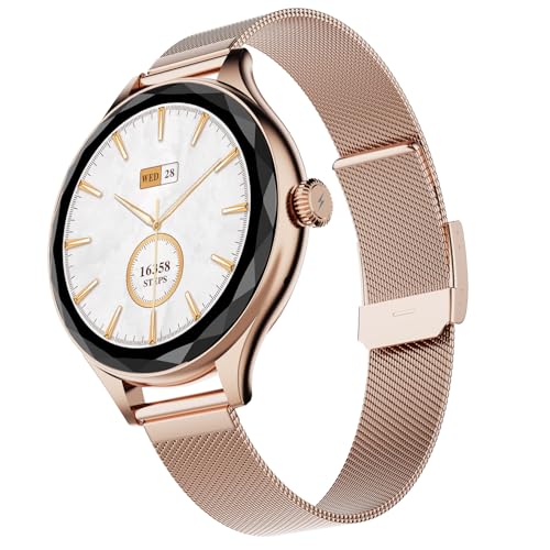 Image of Fire-Boltt Phoenix Aura Women Smart Watch with 1.26 inch Diamond-Cut HD Display, Rotating Crown, Wireless Charging, Bluetooth Calling, Voice Assistant, 120+ Sports Modes - Rose Metal