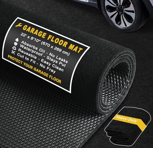 Extra-Large Garage Mat 22' x 8'10" - Durable Oil Mat for Garage Mats for Floor Under Car, Washable Garage Rug, Absorbent Floor Mats with Waterproof Liner, Garage Carpet, Oil Change Pad, Car Rug