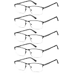 EYECEDAR 5 Pack Reading Glasses Men Blue Light Blocking Eyeglasses Gunmetal Gray Metal Half Frame Spring Hinges Readers for Men and Women 1.5