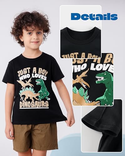 GFQLONG 3 Pack Toddler Boy Graphic Shirts, Dinosaur Short Sleeve Cotton Tshirt, Kids Summer Cars Tees Top Clothes2