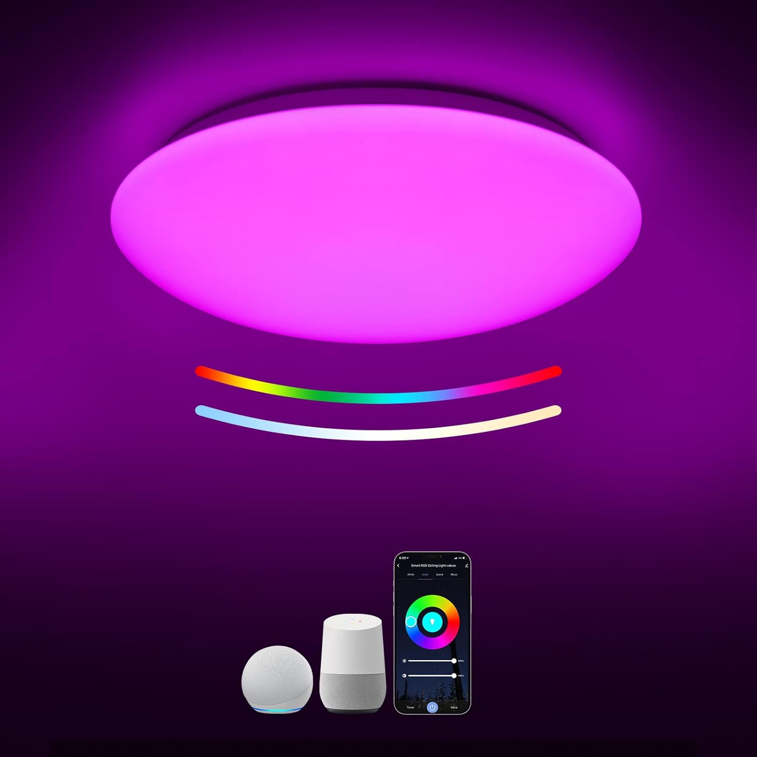 24W Smart LED Ceiling Light with WiFi, App Voice Kuwait Ubuy