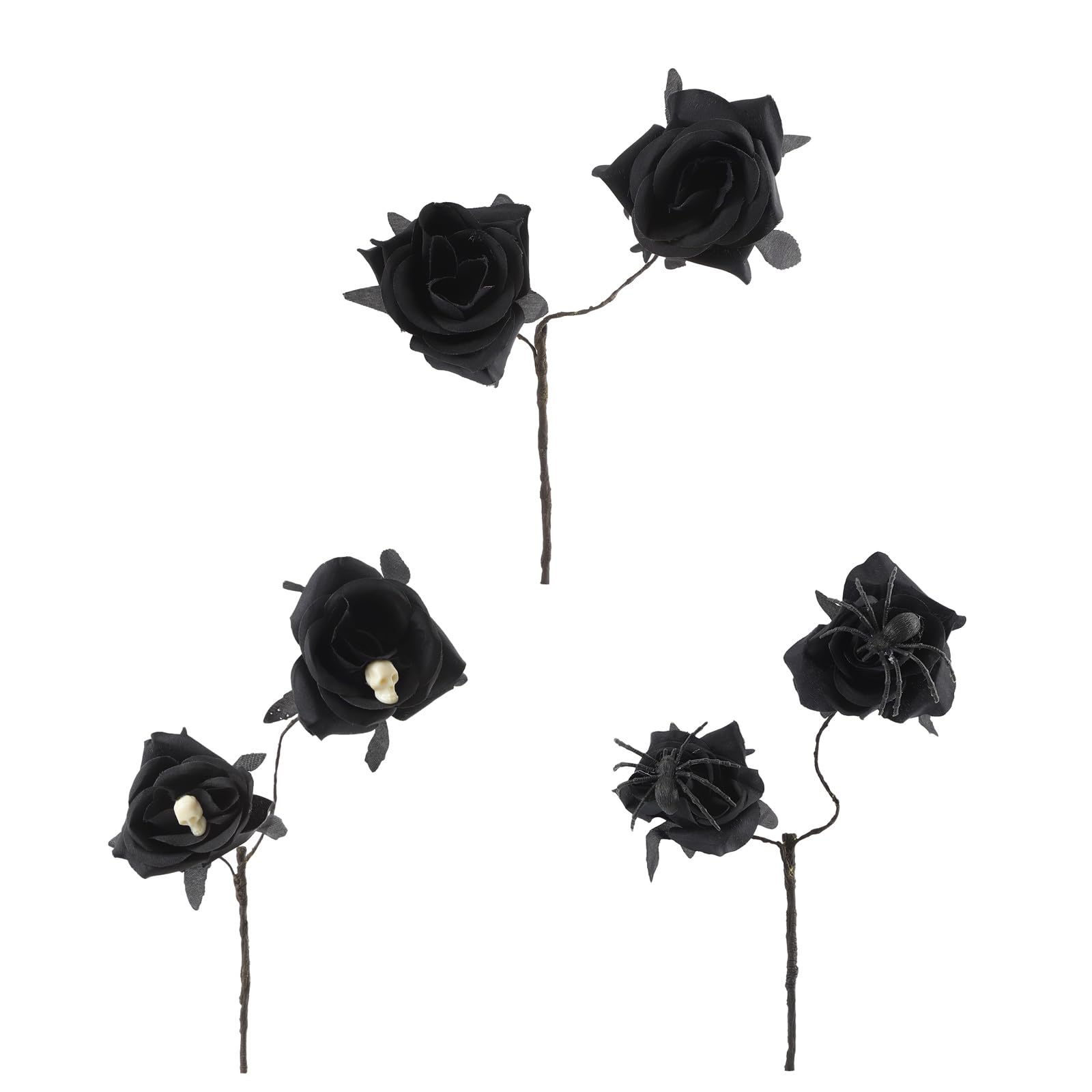 Msioytog 3Pcs Halloween Decorations Artificial Fabric Roses with Arachnid for Haunting House Flower Arrangement Halloween Black Webspinner Ruddy Silkflowers