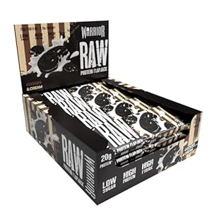 Warrior Raw Protein Flapjacks – 12 Bars x 75g Each – Packed with 20g of Protein – Low Sugar, High in Fibre (Cookies & Cream)