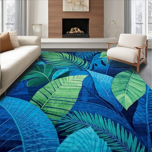 Tapete decorativo azul 6x9 pies, antideslizante, lavable