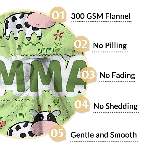 Mercuryelf Custom Cow Throw Blanket - Soft, Fuzzy & Warm - 40x50 Inches Flannel Blankets for Travel, Office - Light Green Cute Throws Gift for Kids