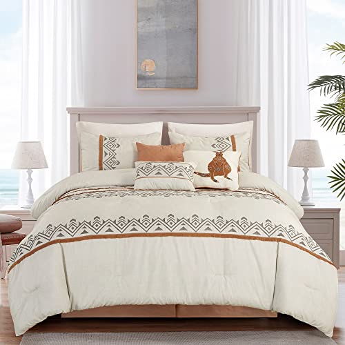Chezmoi Collection Melbourne 7-Piece Boho Chic Natural Taupe Spice Geometric Embroidered Tassle Fringe Bedding Comforter Set, King Chezmoi Collection Melbourne 7-Piece Boho Chic Natural Taupe Spice Geometric Embroidered Tassle Fringe Bedding Comforter Set, King