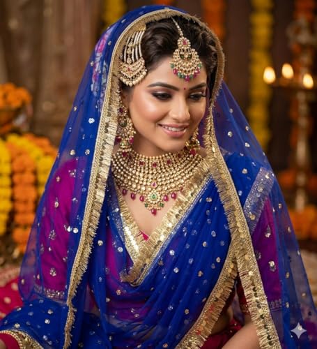 Image of Navti Creations Women's Lightweight Net Dupatta With Sequence Embroidery & Kiran Border (Length 2.25m)