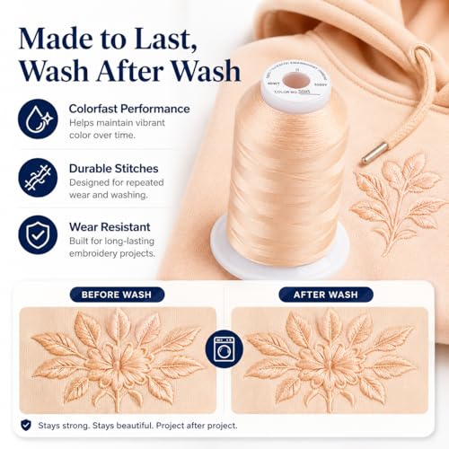 Image of Simthread Embroidery Machine Thread 5000M 40WT Polyester, Light Peach S085 | 5000M 40WT polyester thread feeds smoothly for home or commercial embroidery projects.