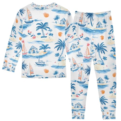 senya Palm Trees Island Pajamas Set Long Sleeve Soft Cotton Sleepwear 2 Piece2