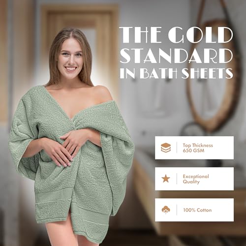 Image of White Classic Luxury Soft Bath Sheet Towels - 650 GSM Cotton Luxury Towels Extra Large 35x70 | Highly Absorbent and Quick Dry | Hotel Quality, Green, 2 Pack