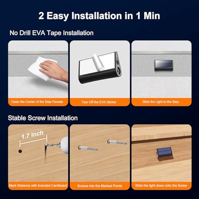 6 Pack Solar Powered Step Lights Outdoor Waterproof LED for Outside Deck Stair Safety Decorative Lamp for Porch, Yard, Patio, Wall, Fence, Walkway, Dual Sided Lighting for Enhanced Security Cool White