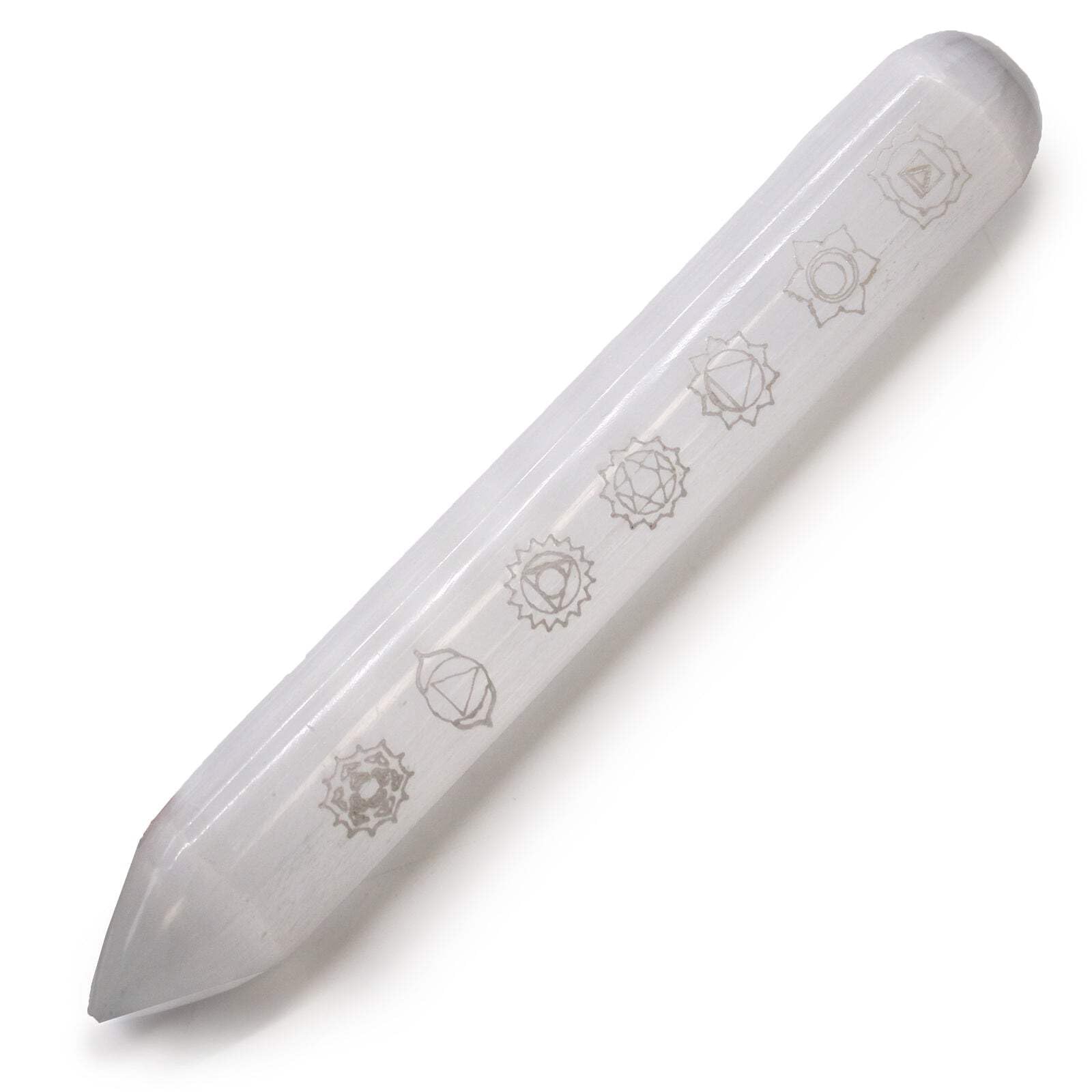 Selenite Healing Wand 16cm with 7 Chakra Stones - Third Eye & Crown Chakra Connector, Ethereal Crystal for Honesty & Purity, Ideal for Meditation & Spiritual Enlightenment