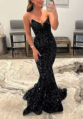 Sequin Evening Dresses for Women Formal Sexy Long Prom Party Gowns Mermaid Sparkly V-Neck Homecoming Dress4