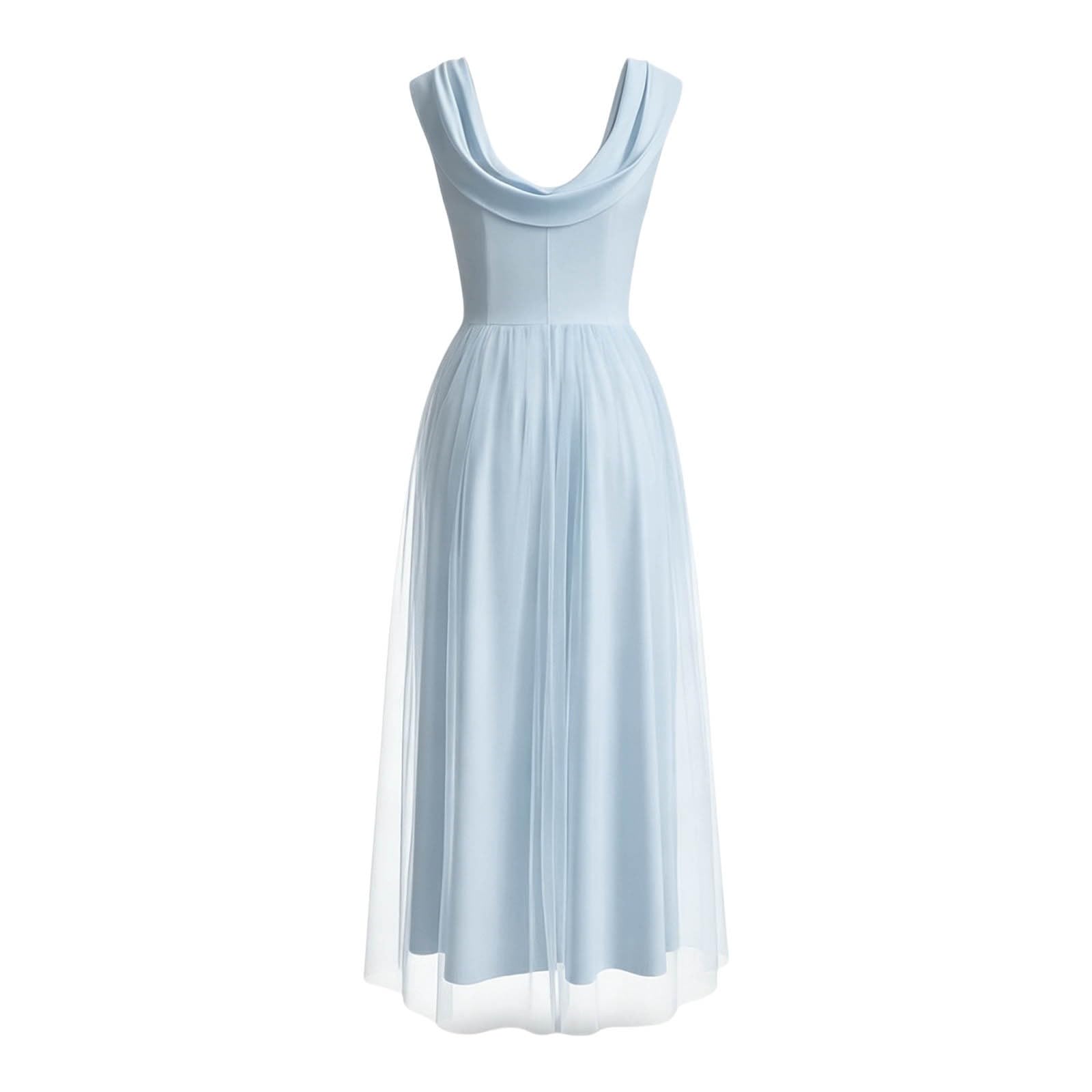 Elegante Vestido sin Mangas para graduación y Fiesta en la Playa. Corte Femenino Informal con Escote Redondo sin Hombros.