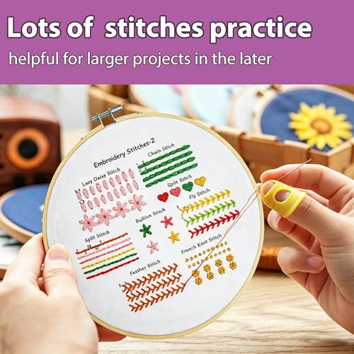 Image of Sutesloly Embroidery Kit for Beginners Adults, 4 Sets Learn to Floral Patterns Simple Starter kit for Beginners, Easy Practice Kit, 7.8inch Hoop, Hand DIY Craft for Women,Purple