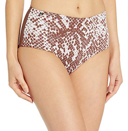 Maaji Women's Darling Reversible High Waist Signature Cut Bikini Bottom Swimsuit, Moon and Sea Brown Python, Medium