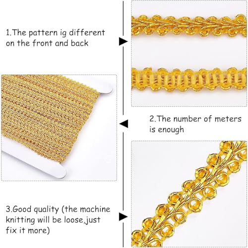 FINGERINSPIRE 14 Yards Metallic Braid Lace Trim, Flower Pattern Gold Centipede Lace Ribbon Decorated Gimp Trim for Wedding Bridal, Costume or Jewelry, Crafts and Sewing 1/4 inch(8mm) x1.3mm - Thumbnail 5