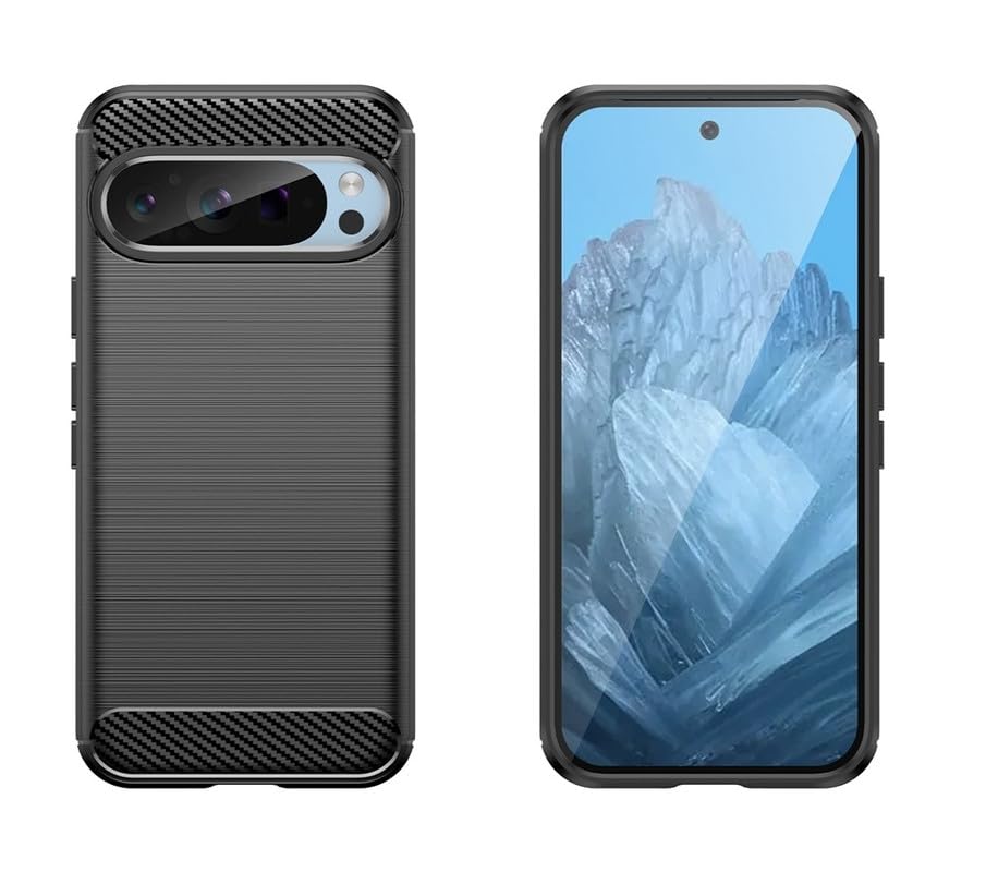 Image of NPRC Hybrid Ultra Slim Protective Case TPU Non-Slip Carbon Fiber Texture Shockproof Case Cover for Google Pixel 9 - Black