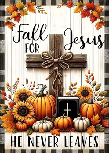 CHWGLFGG Diamond Art Kits for Adults Beginners, DIY 5D Full Round Drill Diamond Painting Kits Fall for Jesus,Cross Paint by Diamonds Dot Gem Art Crystal Pumpkin Easy,Home Wall Decor 12 X 16 Inch.