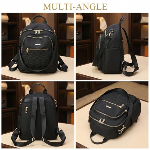 Image of Kraptick Women's Quilted Nylon Backpack Purse - Convertible Anti-Theft Shoulder Bag Waterproof Fashion Rucksack for College, Office & Travel (Black)