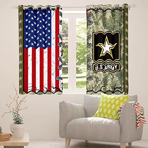 Erosebridal American Flag Window Curtains For Adult Boys Army Green Camo Curtains Kids Men Vintage Usa Flag Window Treatments Retro Military Camouflage Grunge Stripes Window Drapes ,2 Panels 52"X63" #TOP1