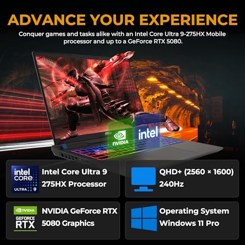 Image of msi Vector 16 HX AI 16 inch QHD+ 240Hz Gaming Laptop, Intel Ultra 9 275HX, GeForce RTX 5080 16GB GDDR7, 16GB DDR5, 2TB Storage(1TB SSD&1TB Docking Station), Backlit Keyboard, Win 11 Pro, Gray