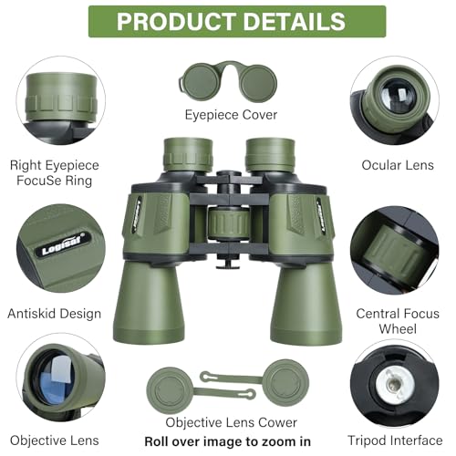 15x50 HD Binoculars for Adults High Powered - Large View Compact Binoculars with Low Light Vision, Waterproof Hunting for Bird Watching, Hiking Essentials with Carrying Case Bag