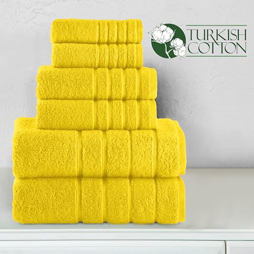 Image of Elegant Comfort 4 Lines Viscose Stripe 6-Piece Premium Towel Set - 100% Turkish Cotton High Absorbent Luxury Bathroom Towels - Includes 2 Washcloths, 2 Hand Towels and 2 Bath Towels Set, Yellow