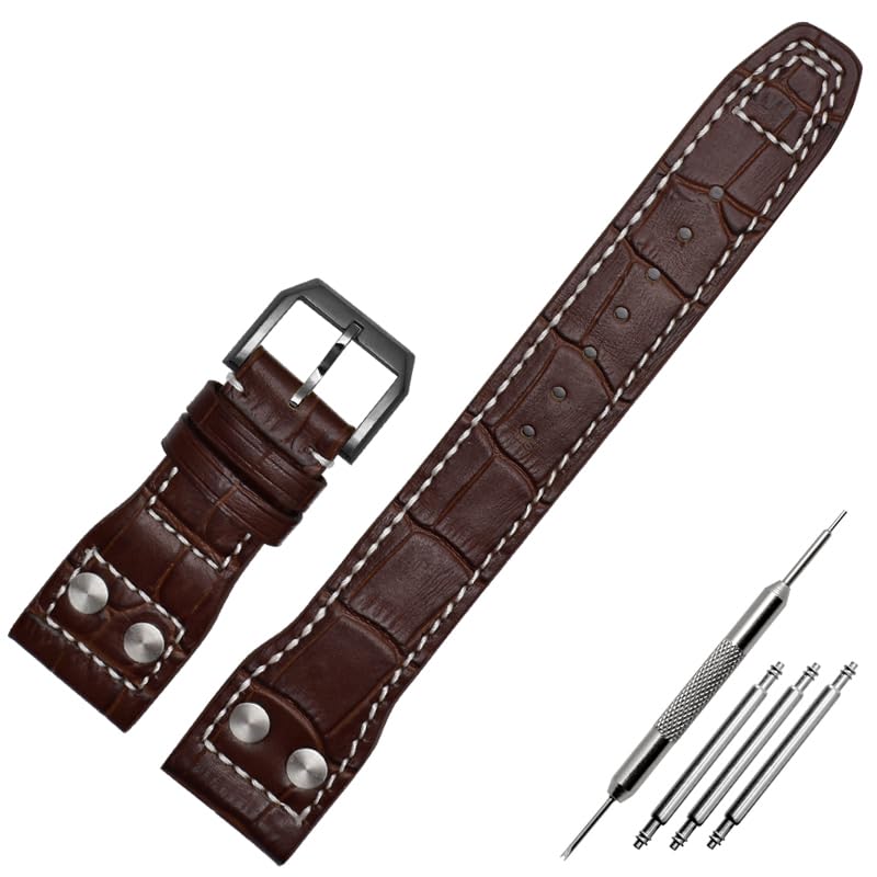 Bracelet de montre en cuir véritable 22 mm avec rivets pour un style aviateur chic en voyage