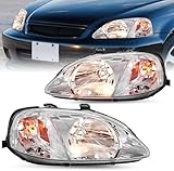 JSBOYAT OE Style Headlight Assembly Pair for 1999 2000 Honda Civic [Halogen Type] Headlamp Replacement (Driver and Passenger Side)
