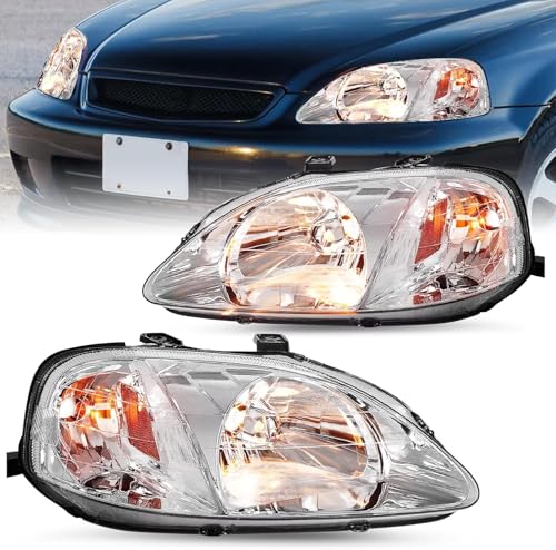JSBOYAT OE Style Headlight Assembly Pair for 1999 2000 Honda Civic [Halogen Type] Headlamp Replacement (Driver and Passenger Side)