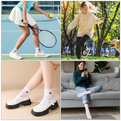 Image of Jspupifip Women's Cute Ankle Crew Socks, 5 /6 Pairs Novelty Fun Heart Casual Calf Sock, Cotton Athletic Running Socks 5.5-8.5