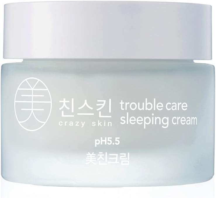 CRAZY SKIN Skin Repair Trouble Care Overnight Sleeping Face Mask 1.76oz | Centella + AHA/BHA Cream | Moisturizer for Acne-Prone Skin | Pore Minimizer Cream Mask with Eggplant Extract, Salicylic acid