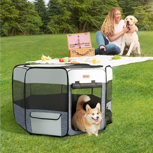 Image of Seiyierr Dog Playpen, Portable Pet Play Pen Foldable Carrying Case, Puppy Pens Outsid for Small Cat Indoor /Outdoor, Removable Mesh Shade Cover