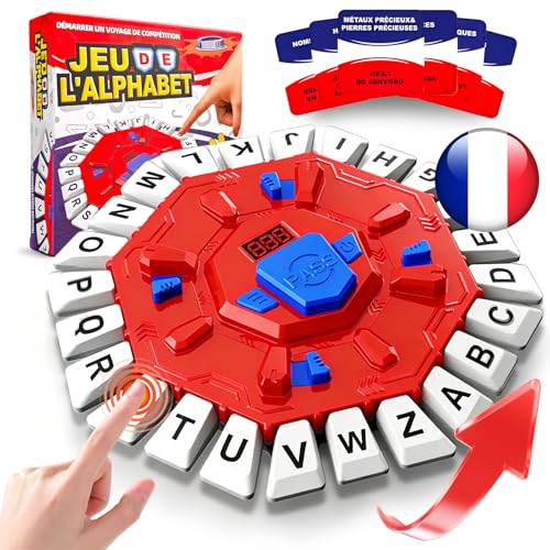 Ronronner Française Jeu de Mots, Jeux de société pour Enfants et Adultes, avec Minuterie D'Affichage et 35 Cartes Défi – 24 Touches de Lettres, 2 Modes de Jeu – Idée Cadeau Fille Garçon