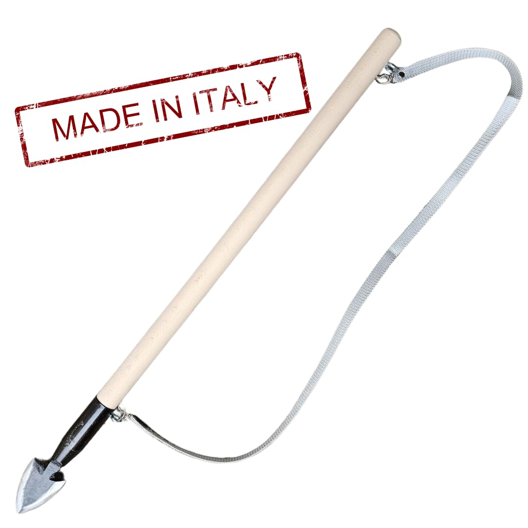 Vanghetto per Tartufi Professionale con Punta in Acciaio Temprato I Manico in Legno Verniciato I Completo di Cinturino in Nylon per il Trasporto a Tracolla (LANCIA GRANDE)