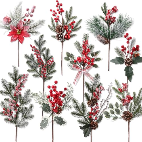 Glitinsel 10 Large Size Christmas Artificial Berry Branches, 12-30 in