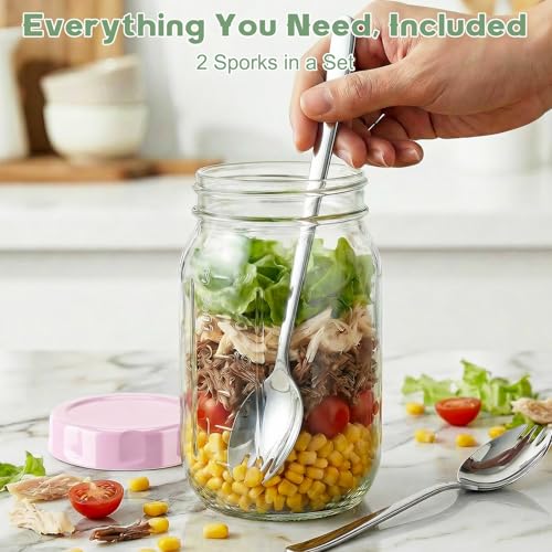 Image of Salad Jars with Lids Meal Prep Containers Glass - 32oz Leakproof Mason Jars Salad Containers with Dressing Cup for Lunch Bentgo, Full Meal Salads Lunch Containers with Spoon Forks for Adults
