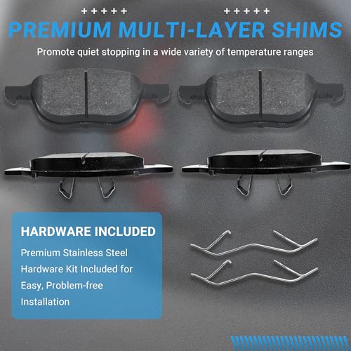 Image of Front Brake Pads Set Compatible with Ford Escape Focus Transit Connect, Mazda 3 5, Volvo C30 C70 S40 V50 Automotive Replacement Brake Pads Semi-Metallic D1044