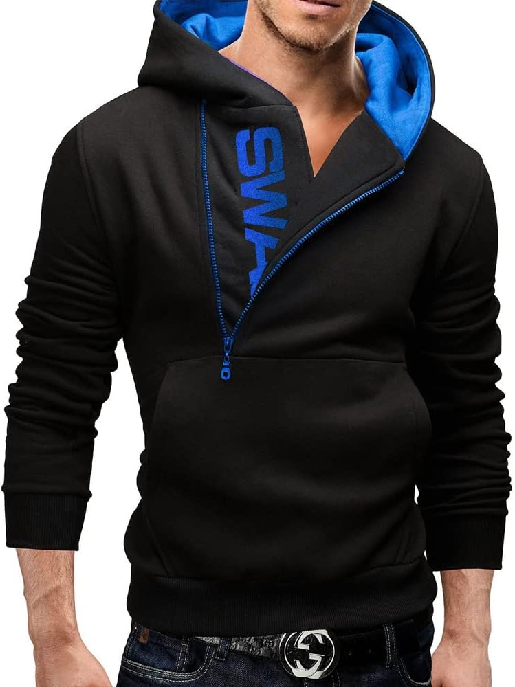 PANBOB Men Jacket Sport Leisure Fashion New Hooded Sweater Side Zipper Hit Color Sweater Casual Loose Autumn and Winter Men Sweater Jacket