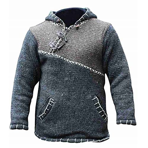 USDBE Autumn Winter Oversized Sweater Men Hooded Sweaters Patchwork Knitted Pullover4