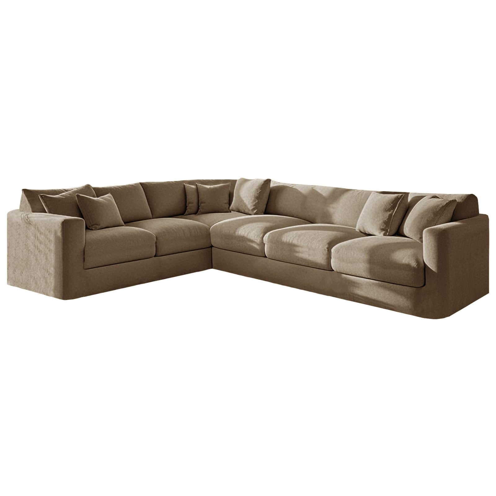 KYJSW L Shape Corner Sofa Cover Stretch Velvet Sectional Couch Covers 1/5/6/7 Seater Sofa Slipcovers Soft Non-Slip Furniture Protector (Khaki,6 Seat-2C3 9 PCS)
