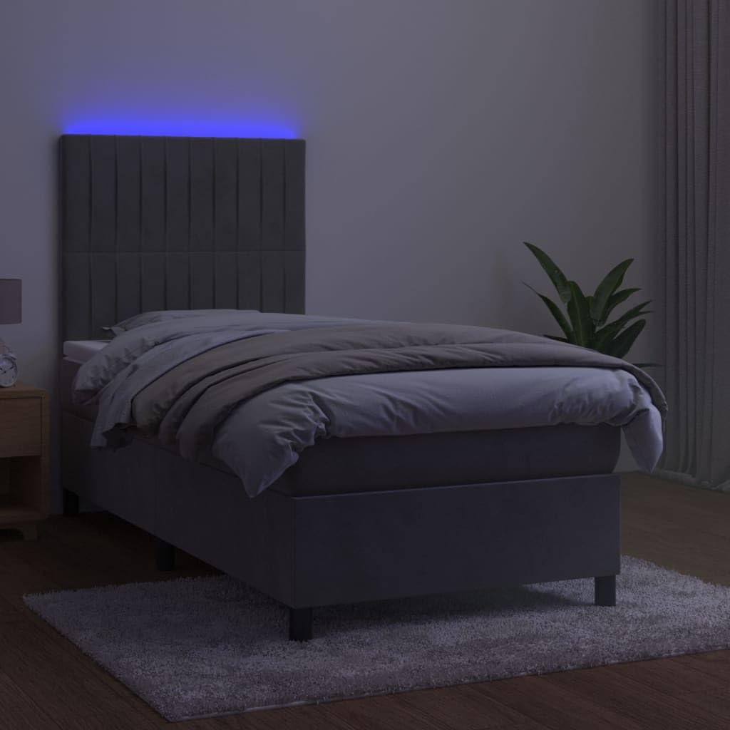 3136209 łóżko kontynentalne z materacem i materacem LED, ze skrzynią na pościel, kolor jasnoszary, 80 x 200 cm, aksamitne