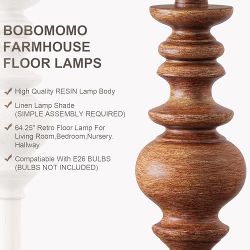 Image of BOBOMOMO 64.25 inch Rustic Floor Lamp for Living Room, Tall Antique Brown Standing Lamp with Rotary Switch, Vintage Reading Lamp for Bedroom, Office & Study, Farmhouse Home Decor Corner Lamp