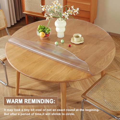 Image of LovePads Round Frosted Table Cover Protector 54 Inch, 2mm Thick Table Protector for Dining Room, Waterproof Plastic Cover PVC Vinyl Tablecloth, Circle Tabletop Protective Pad for Furnture Surface