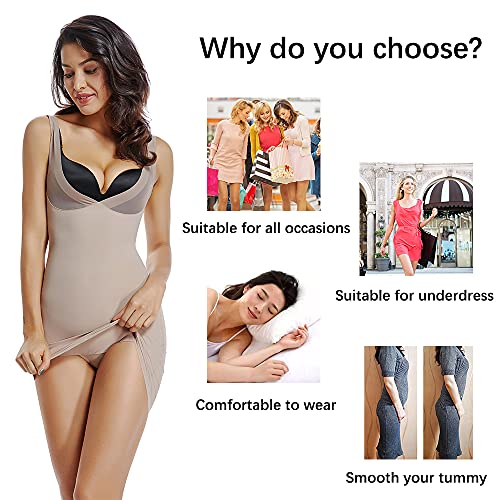 JOYSHAPER Full Slips for Women Under Dresses Long Cami Slip Dress Seamless Slimming Slip Shapewear Nude - Thumbnail 5