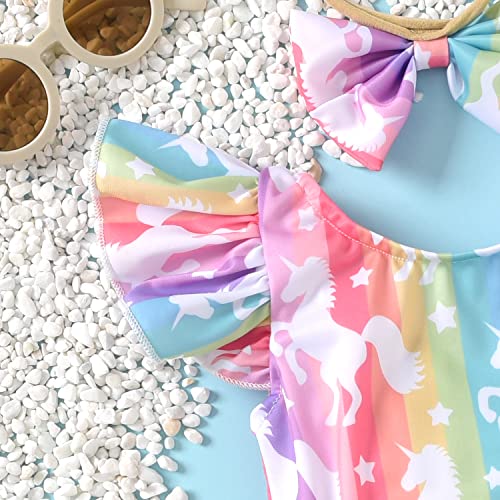 Infant Baby Girl Ruffles Unicorn Swimsuit One Piece Swimwear Bathing Set (Unicorn, 6-12 Months) #TOP2