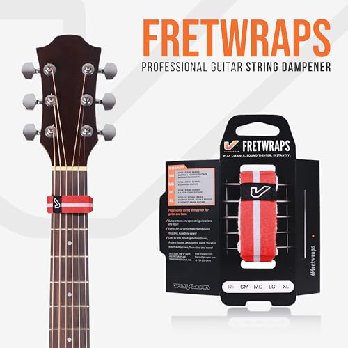 Image of Gruv Gear Fret Wrap & Guitar Mute, Fretwrap for Acoustic, Electric & Bass | String Dampener Recording, Tapping & Practice Accessory (1 Pack, Large Red /White, Fits 6 String Bass, 8 String Guitar)