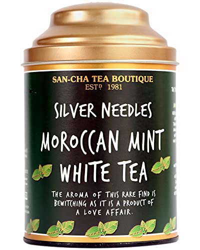 Image of Sancha Tea Boutique, Moroccan Mint White Tea, 75g Silver Needle White Tea Buds, Blended with Spearmint Leaves, Herbal Tea for PCOS & PCOD
